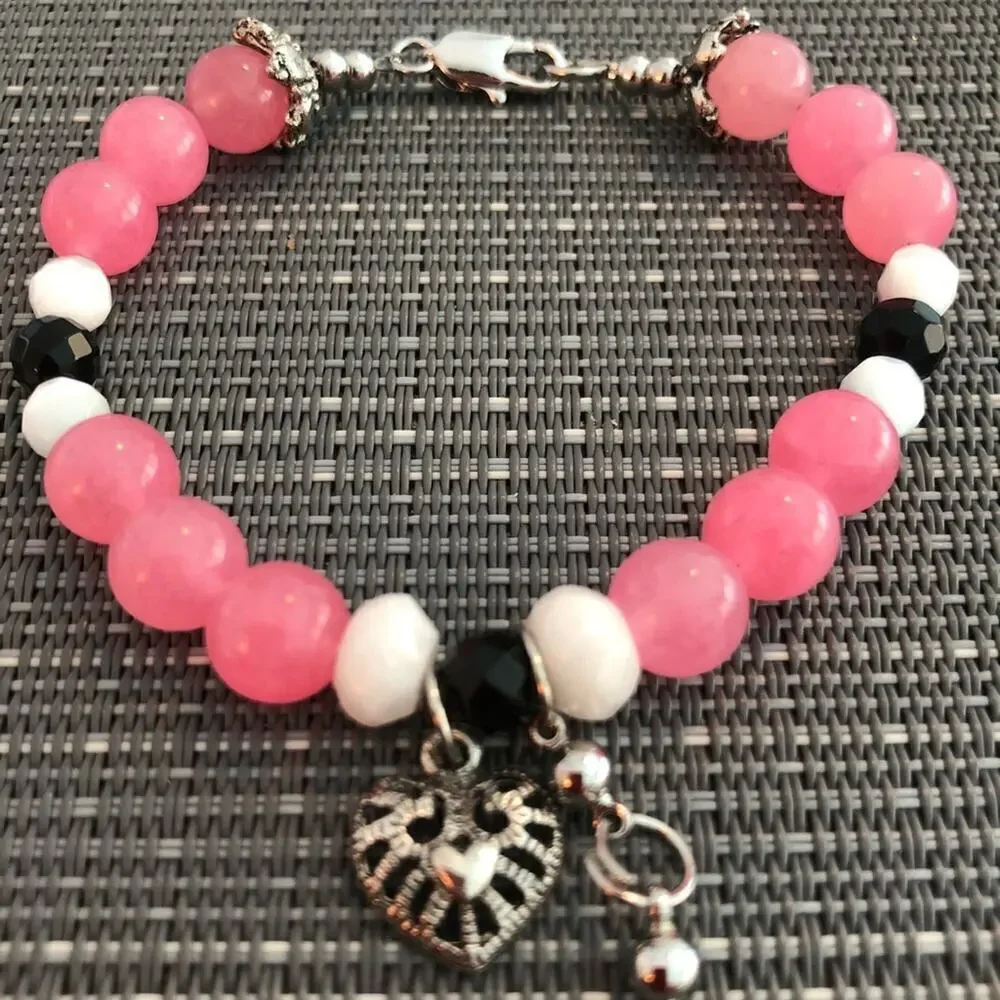 Girls: Pink Jade Beaded Charm Bracelet